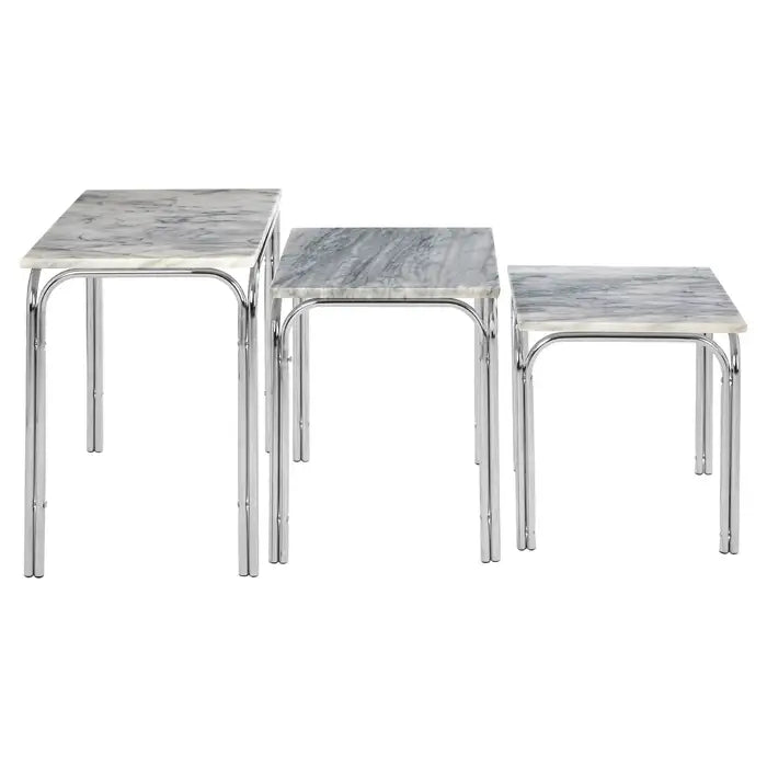 White and grey marble nest of 3 tables. 
