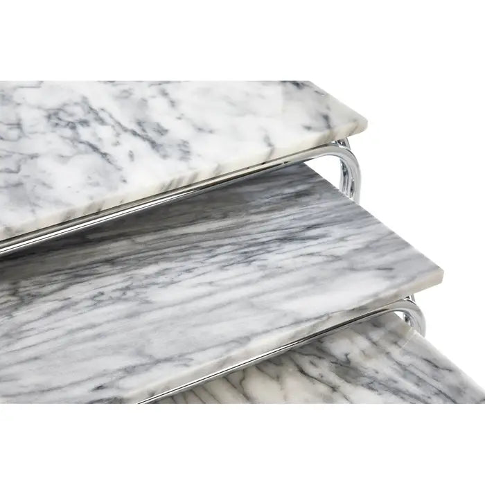 White and grey marble nest of 3 tables. 