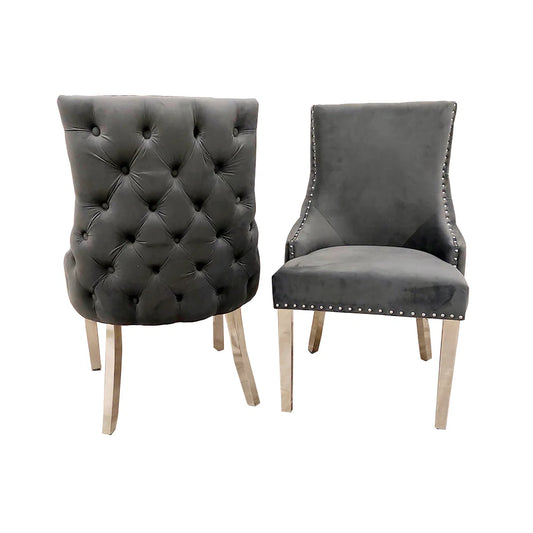 Kingston Velvet Dining Chair In Dark Grey