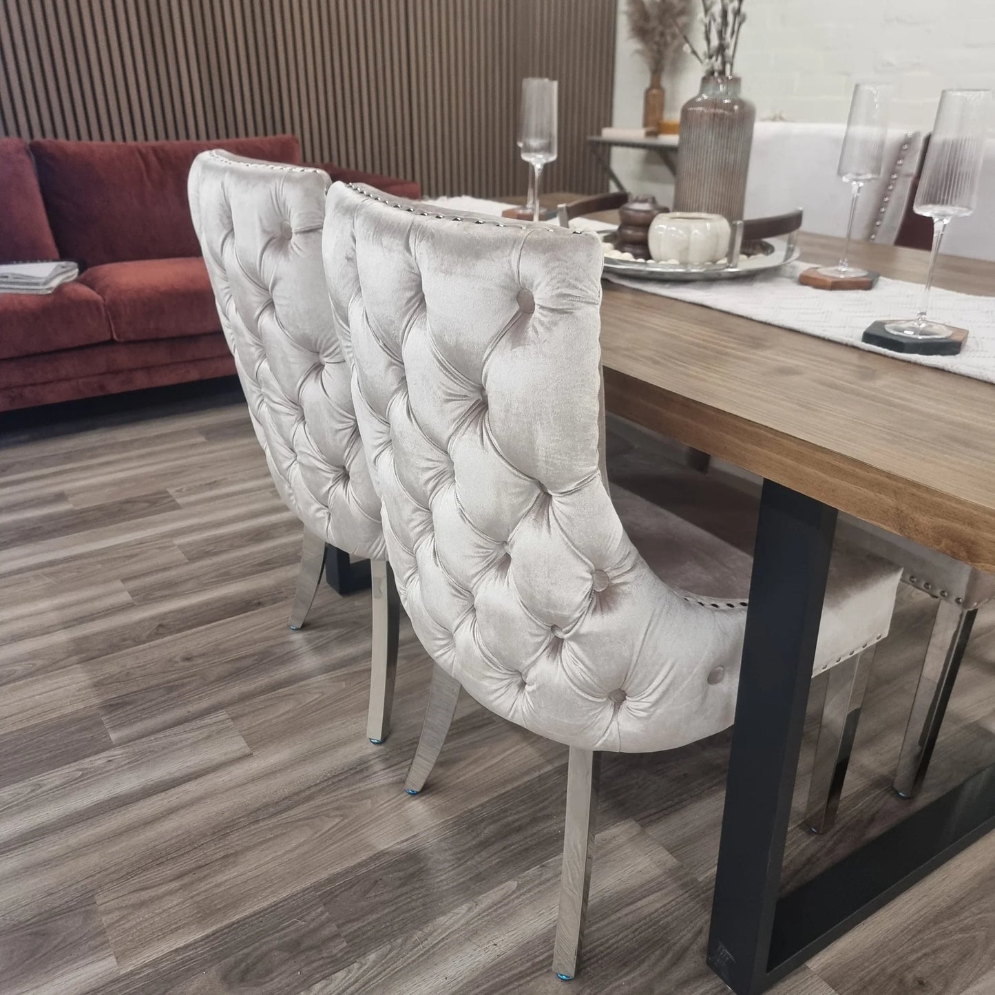Kingston Velvet Dining Chair In Beige