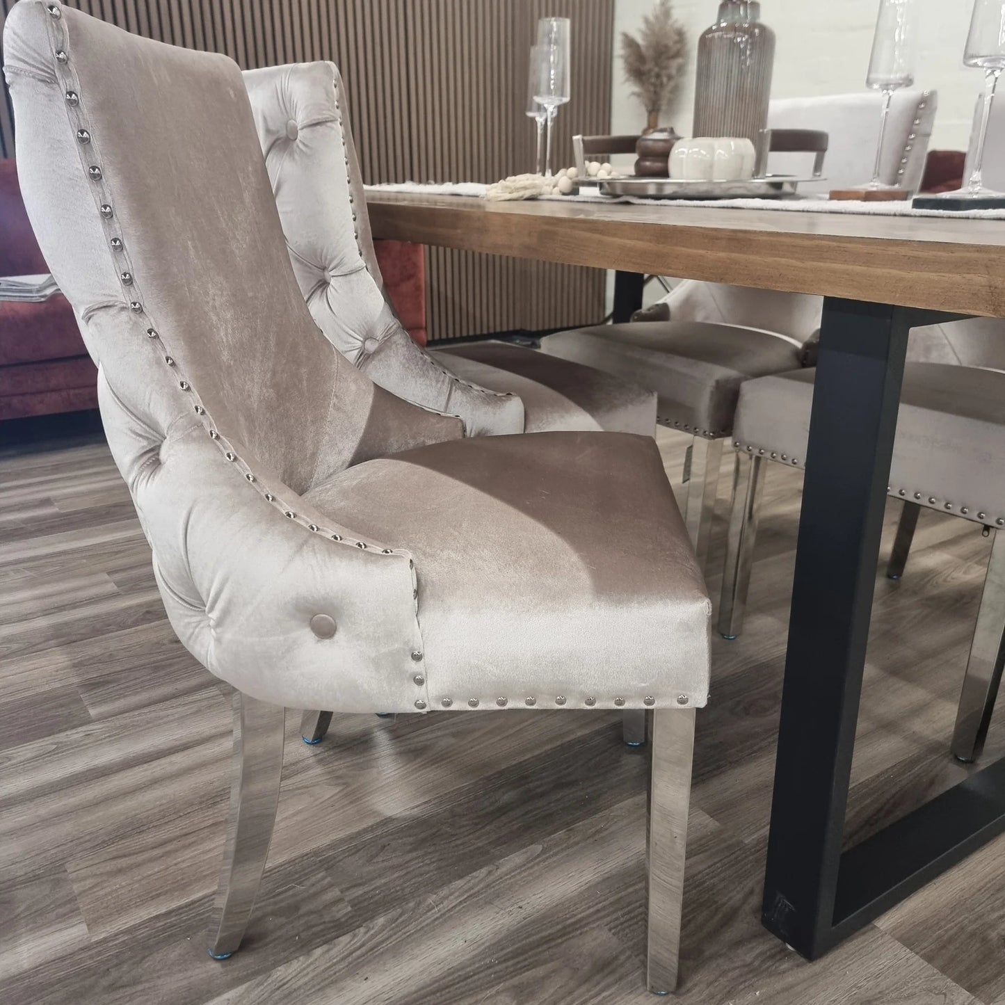 Kingston Velvet Dining Chair In Beige
