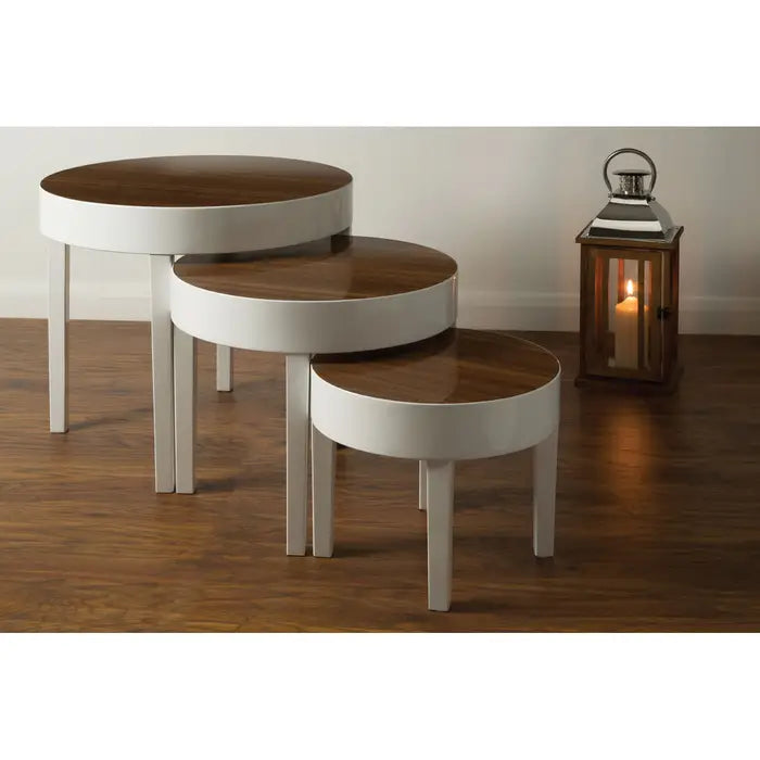  nest of three round tables.