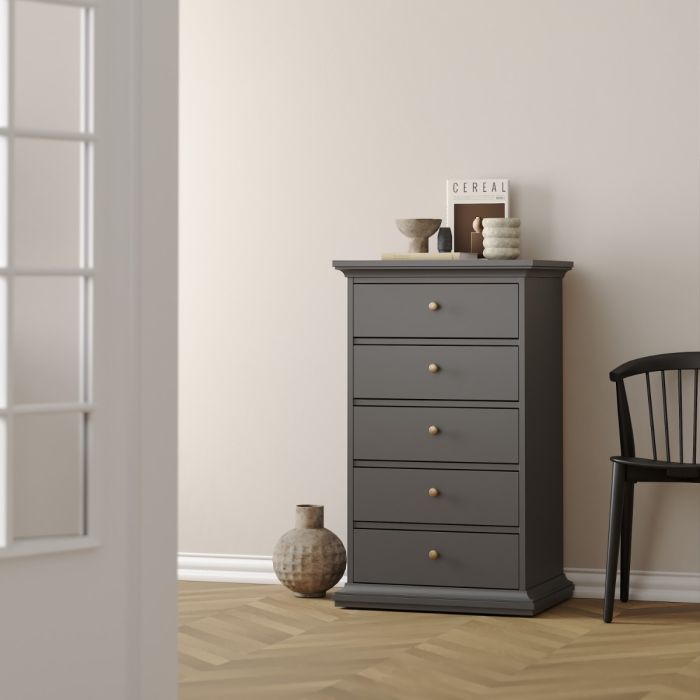 Perth Chest Of 5 Drawers In Grey