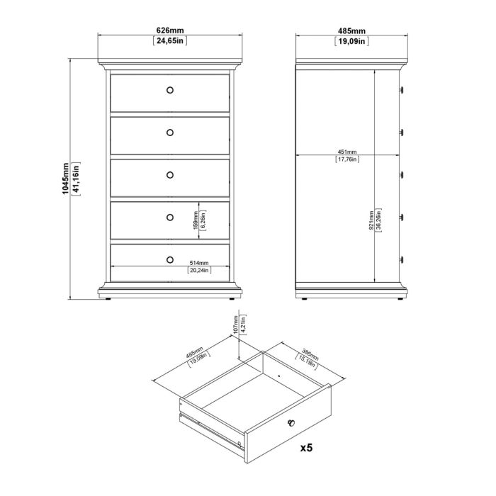 Perth Chest Of 5 Drawers In Grey
