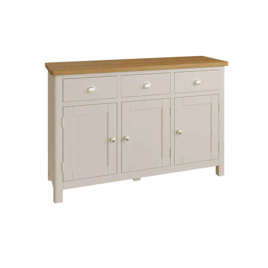 This oak and painted range is designed and manufactured to bring you exceptional value. Painted in our lovely Dove Grey, with soft, rounded corners each item is beautifully proportioned to add traditional style to modern homes.  Dimensions; 130 x 40 x 85 cm