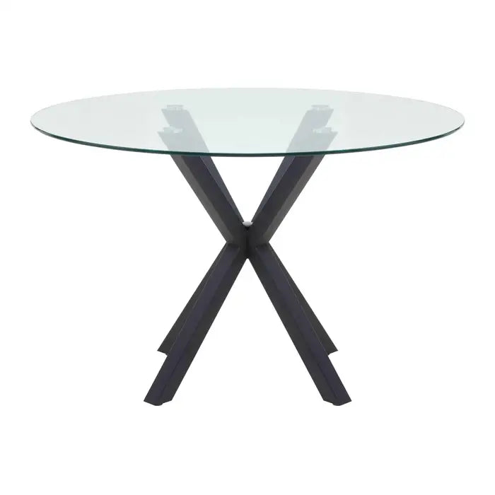 Sheldon Round Glass Top Dining Table With Black Metal Legs