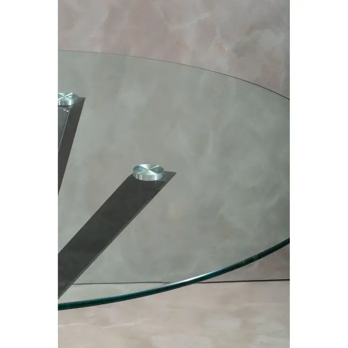 Sheldon Round Glass Top Dining Table With Black Metal Legs