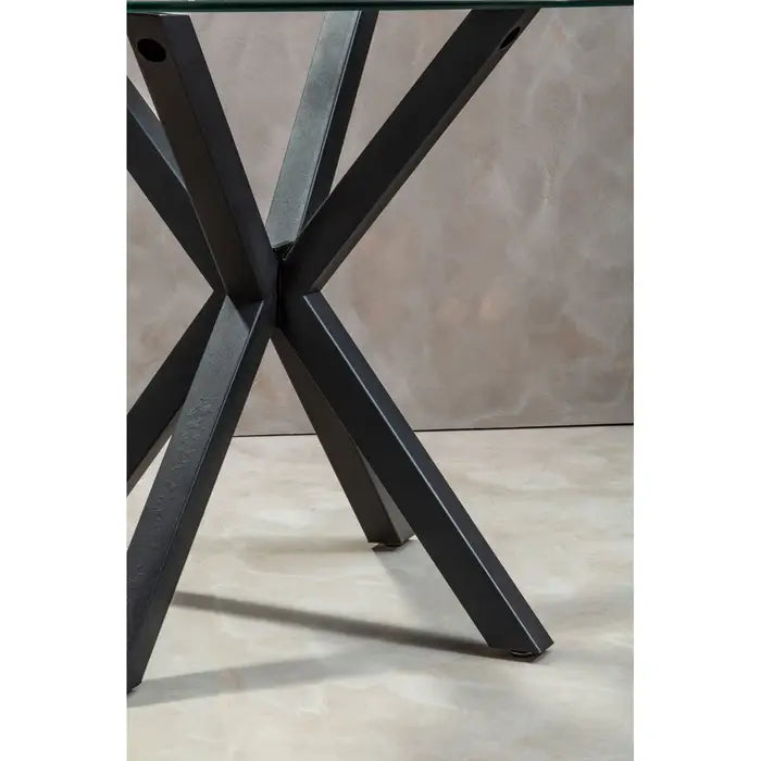 Sheldon Round Glass Top Dining Table With Black Metal Legs