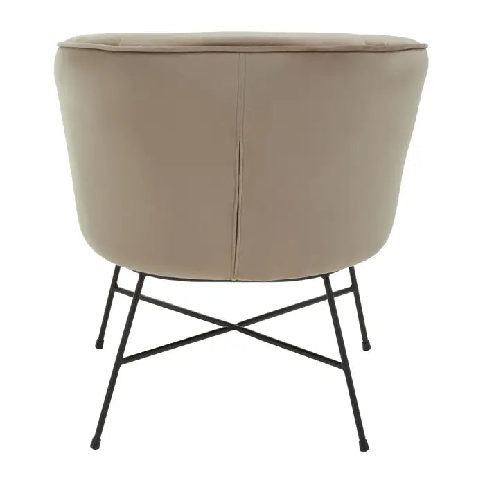 Back view showing detail of soft touch velvet chair with black frame. 