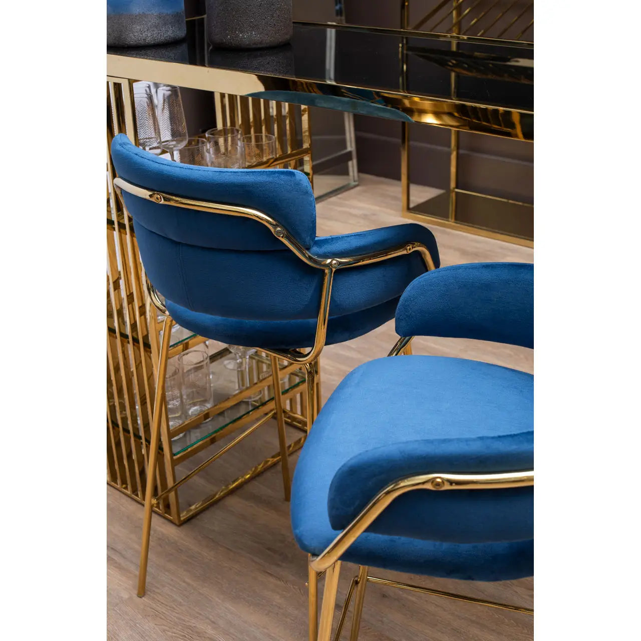 Tamsin Gold & Blue Velvet Bar Stool