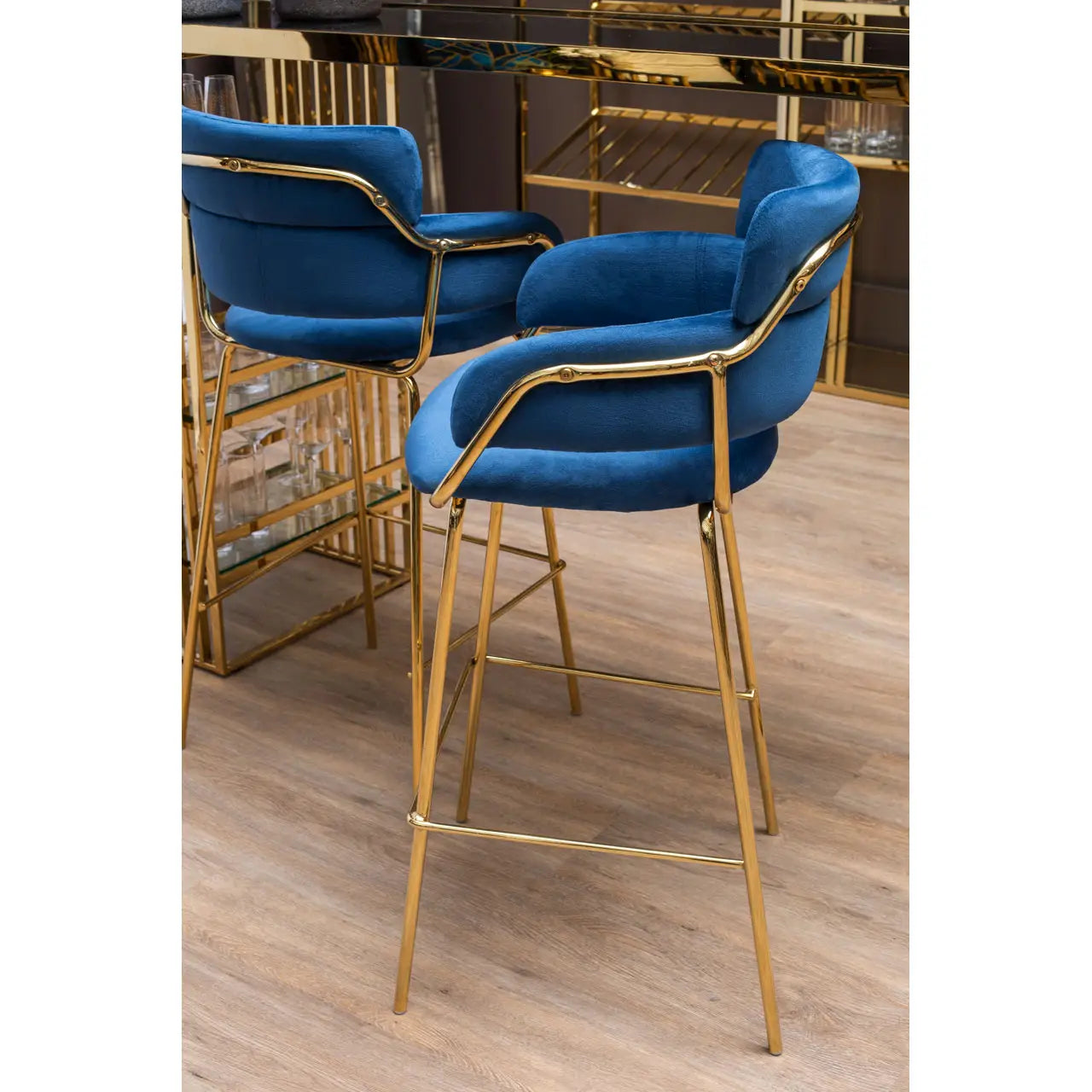 Tamsin Gold & Blue Velvet Bar Stool