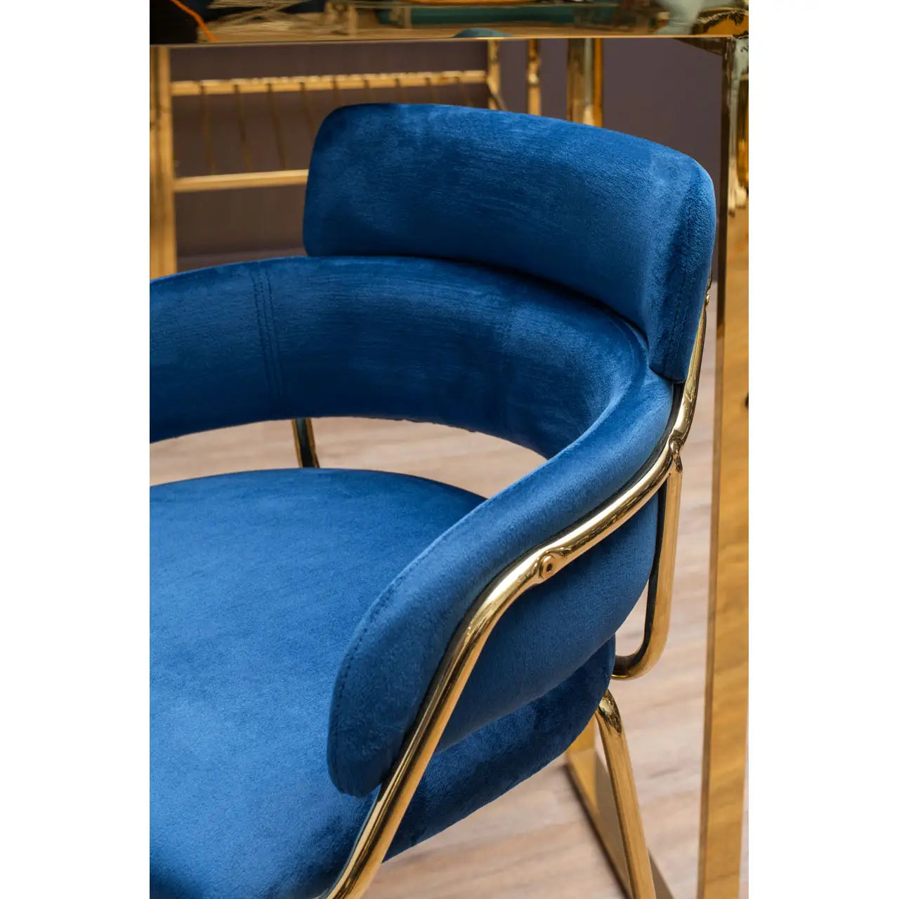 Tamsin Gold & Blue Velvet Bar Stool