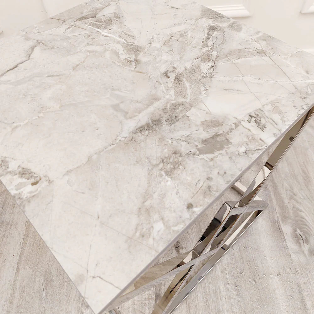 Valley Chrome Lamp Table with Ash Sintered Stone Top