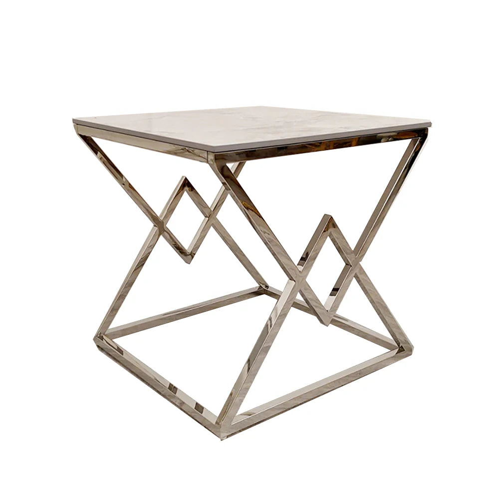 Stylish, sleek and eye grabbing, this lamp table will strike elegance to any living space.  Dimensions; 55cm Width x&nbsp;55cm Depth x&nbsp;55cm Height