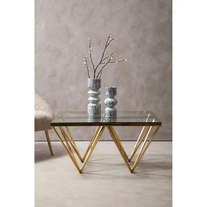 Gold finish with glass top coffee table.