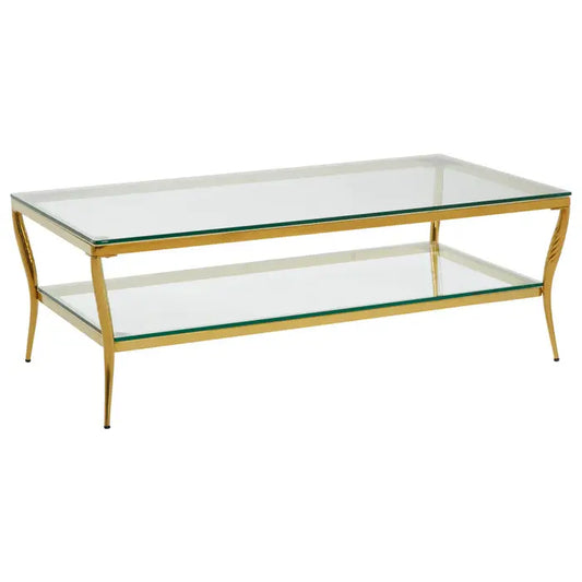 Gold Frame with 2 glass shelves coffee table. 