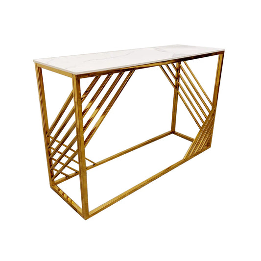 Azalia Gold Console Table with Polar White Sintered Top