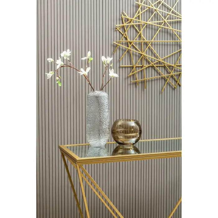 Gold and glass geometric console table.