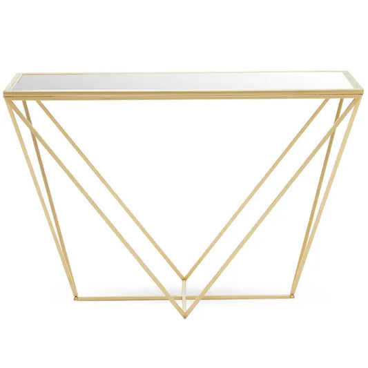 Gold and glass geometric console table.