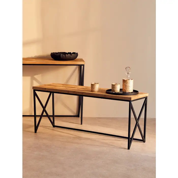 Wood Coffee Table With Black Iron Frame