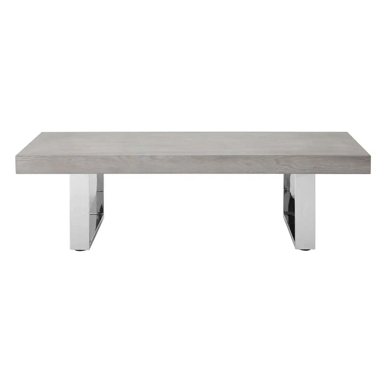 Natural elm wood and reflective steel legs coffee table. 