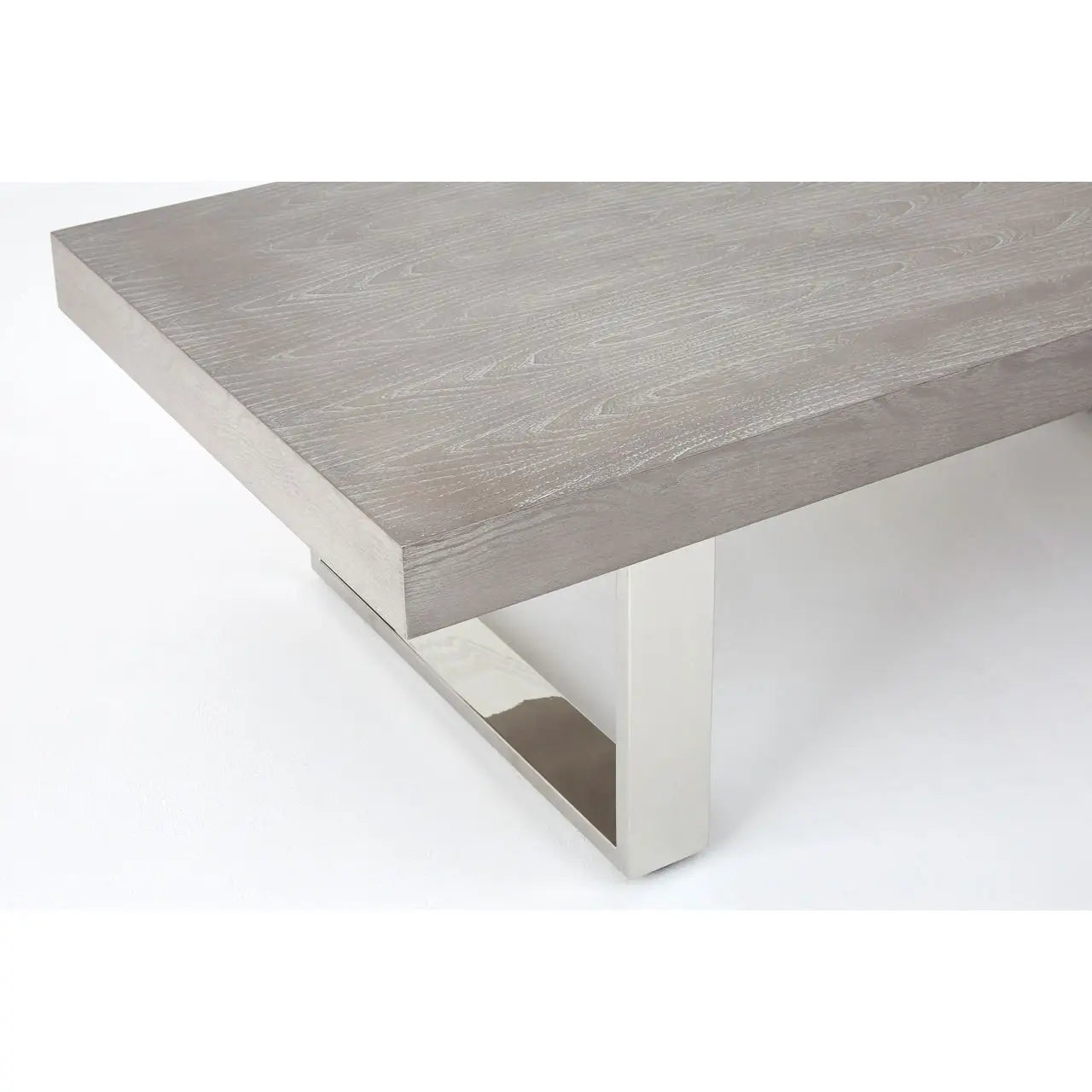 Natural elm wood and reflective steel legs coffee table. 